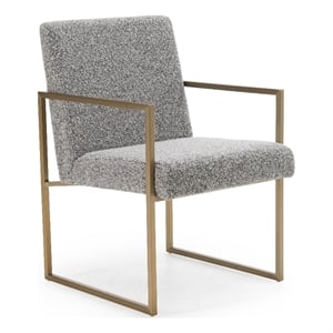 Pemberly Row Modern Fabric & Antique Brass Dining Chair in Grey