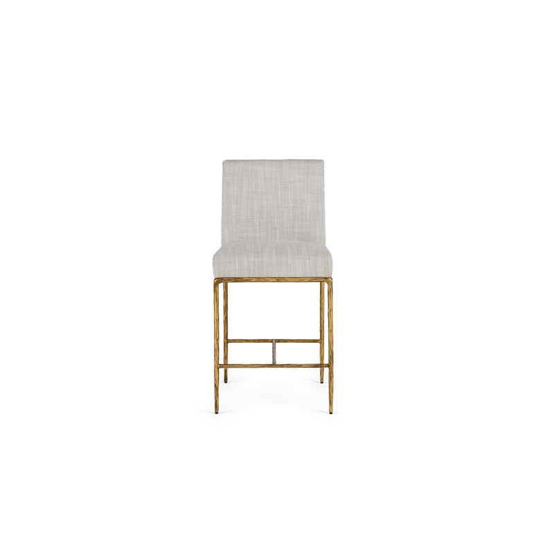 Pemberly Row Modern Upholstered Linen & Brass Counter Chair in Off White