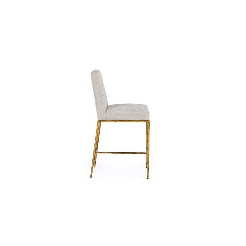 Pemberly Row Modern Upholstered Linen & Brass Counter Chair in Off White
