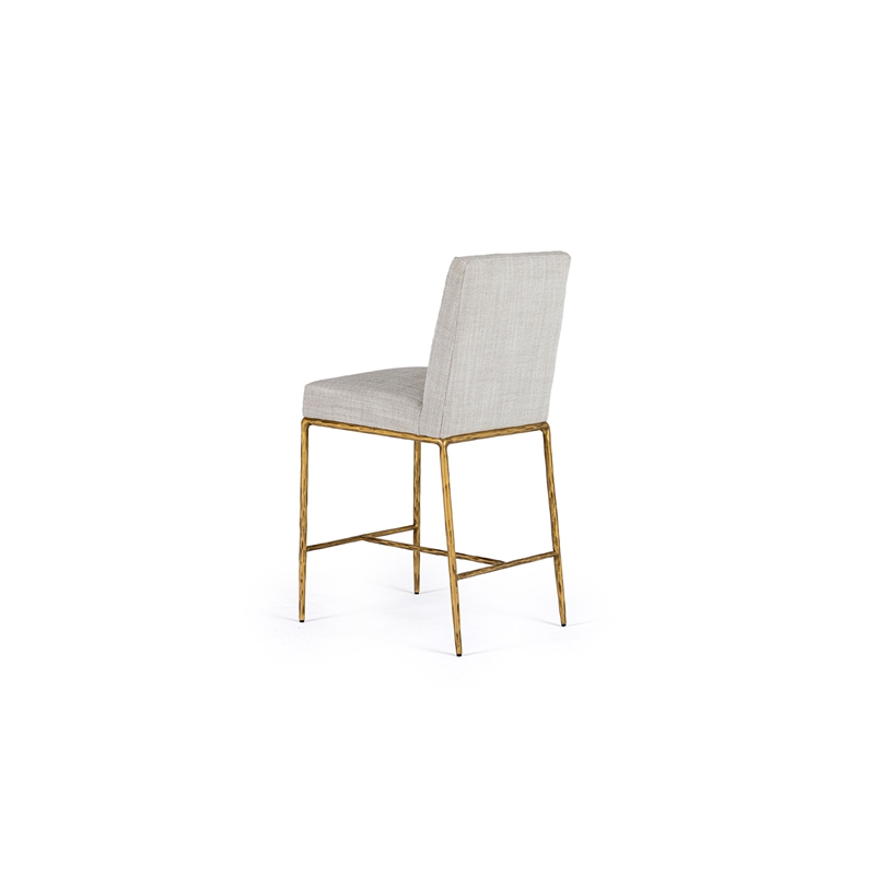 Pemberly Row Modern Upholstered Linen & Brass Counter Chair in Off White