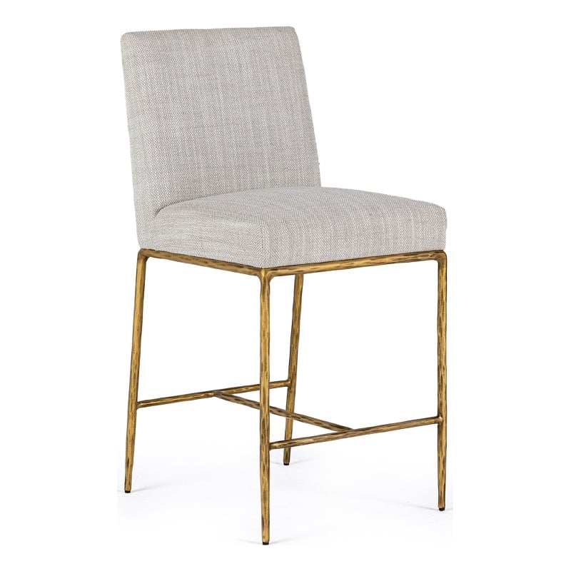 Pemberly Row Modern Upholstered Linen & Brass Counter Chair in Off White