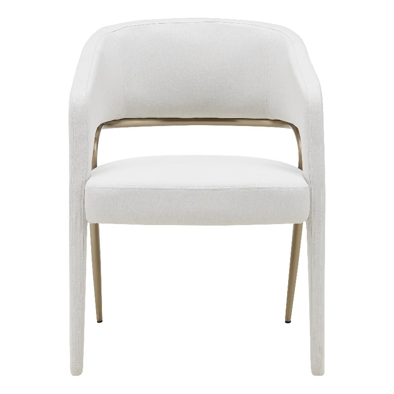 Pemberly Row Modern Fabric Dining Arm Chair in Off White & Antique Brass
