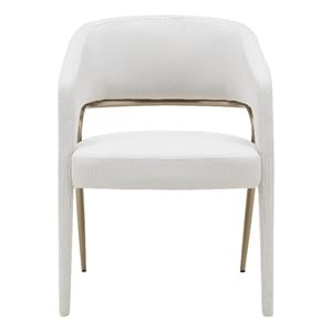 Pemberly Row Modern Fabric Dining Arm Chair in Off White & Antique Brass
