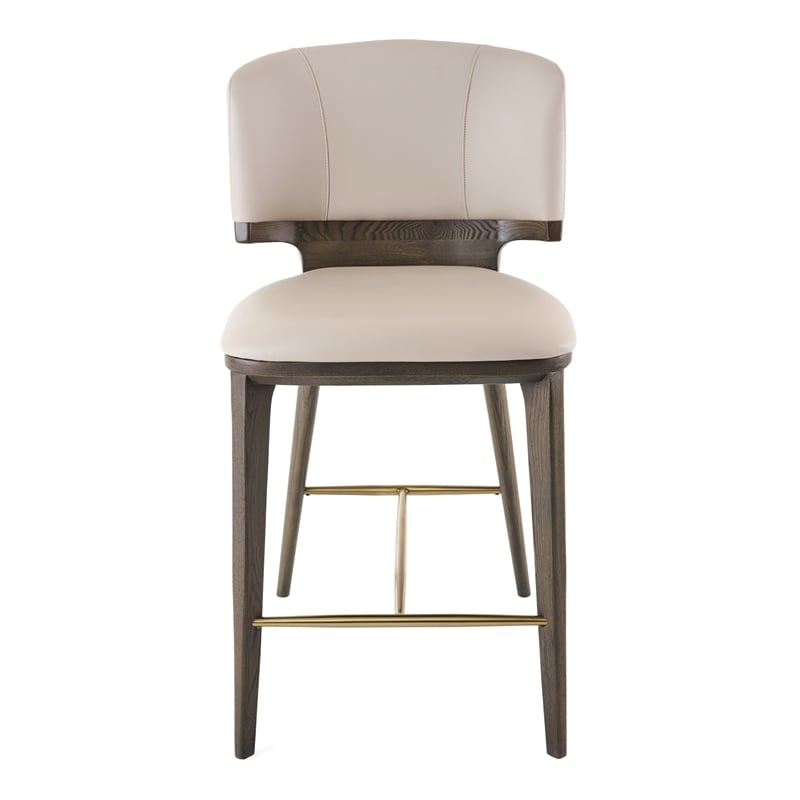 Pemberly Row Mid-Century Vegan Leather Counter Chair in Beige & Grey Ash