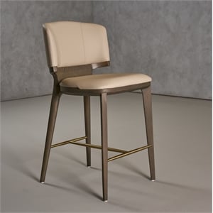 Pemberly Row Mid-Century Vegan Leather Counter Chair in Beige & Grey Ash