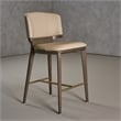 Pemberly Row Mid-Century Vegan Leather Counter Chair in Beige & Grey Ash