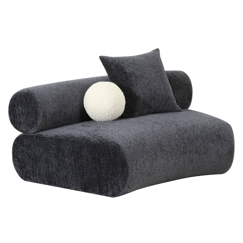 Pemberly Row Curved Modular Armless Seat with 2 Throw Pillows in Dark Gray