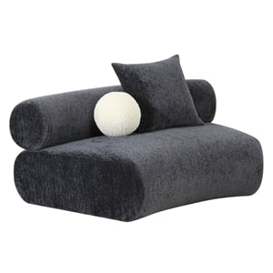 Pemberly Row Curved Modular Armless Seat with 2 Throw Pillows in Dark Gray