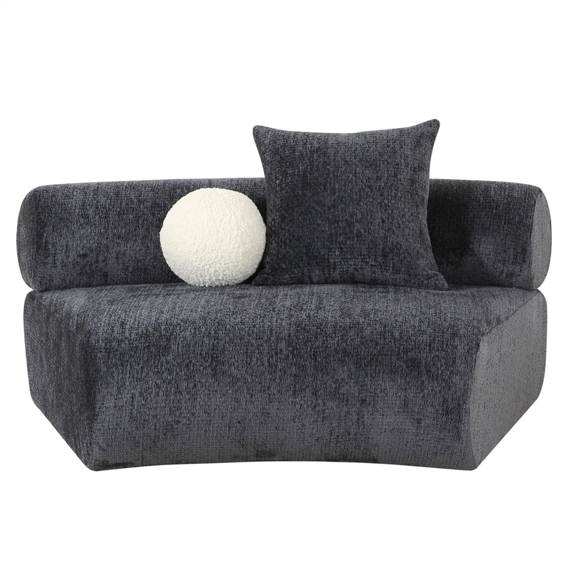 Pemberly Row Curved Modular Armless Seat with 2 Throw Pillows in Dark Gray