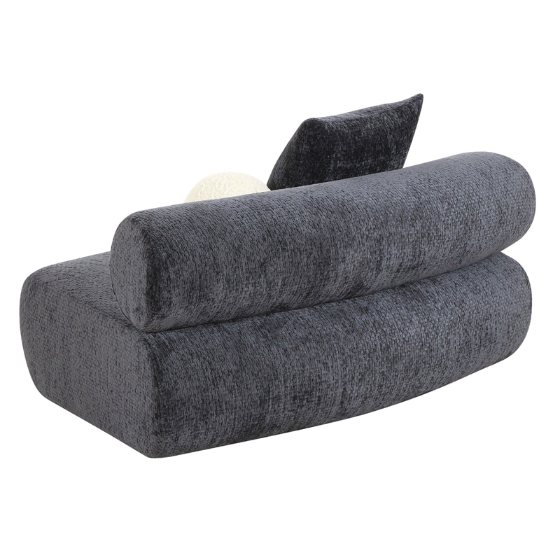 Pemberly Row Curved Modular Armless Seat with 2 Throw Pillows in Dark Gray