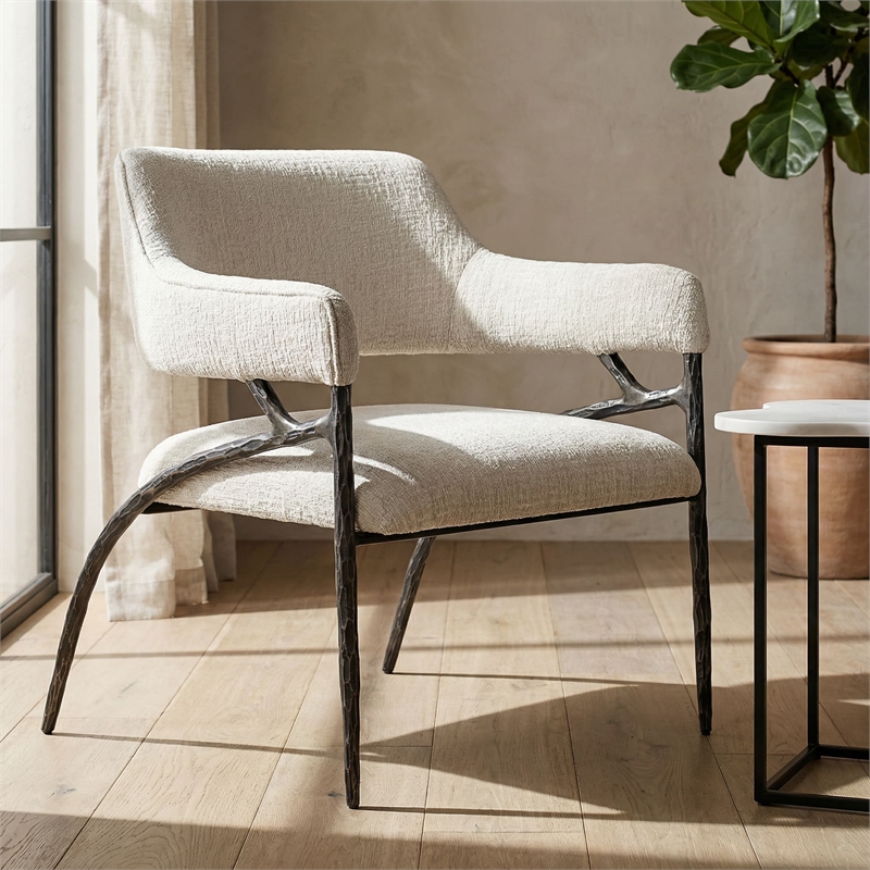 Pemberly Row Modern Fabric & Forged Metal Accent Chair in Off White