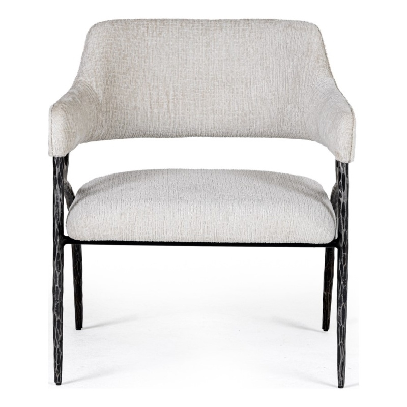 Pemberly Row Modern Fabric & Forged Metal Accent Chair in Off White