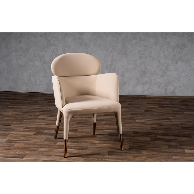 Pemberly Row Modern Vegan Leather Dining Chair in Beige & Rose Gold