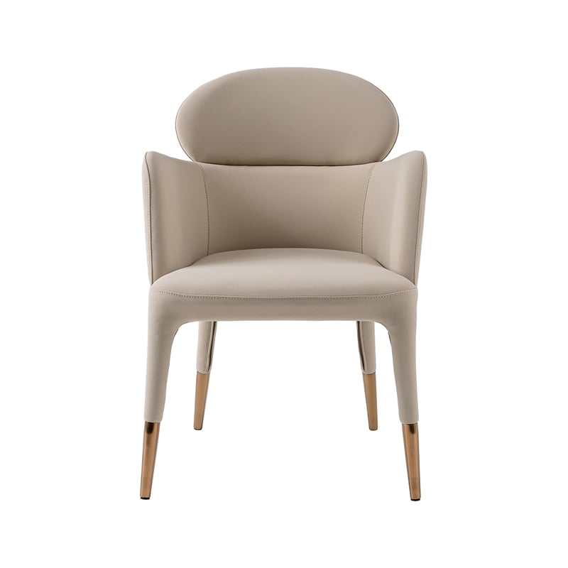 Pemberly Row Modern Vegan Leather Dining Chair in Beige & Rose Gold