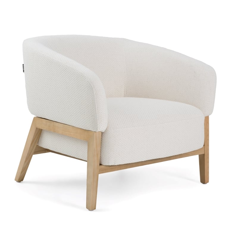 Pemberly Row Mid-Century Fabric Accent Chair with Walnut Legs in Off White