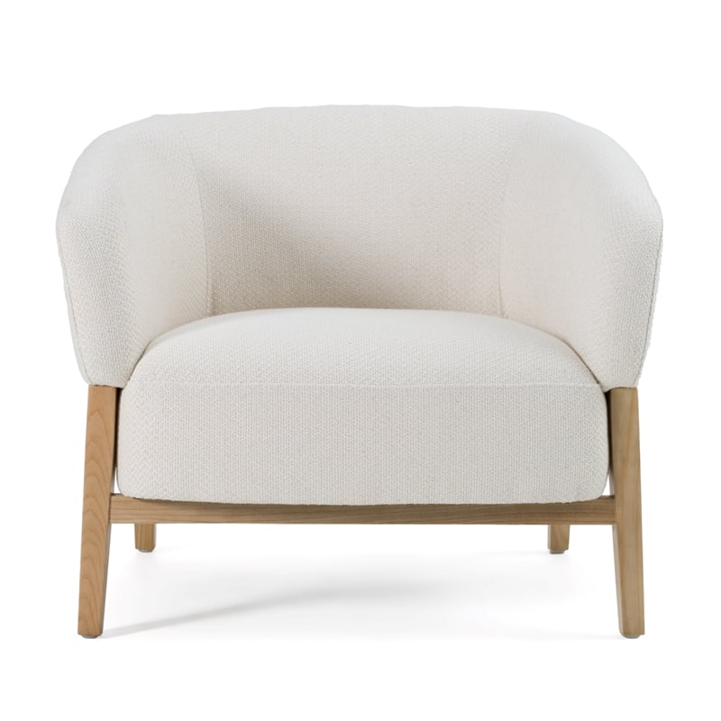 Pemberly Row Mid-Century Fabric Accent Chair with Walnut Legs in Off White
