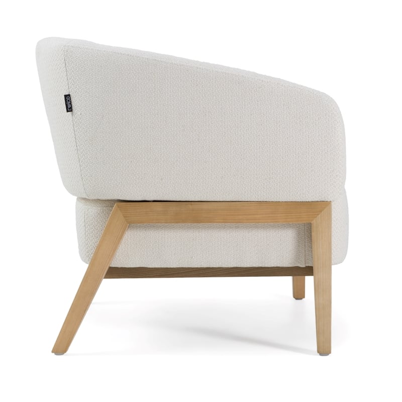 Pemberly Row Mid-Century Fabric Accent Chair with Walnut Legs in Off White
