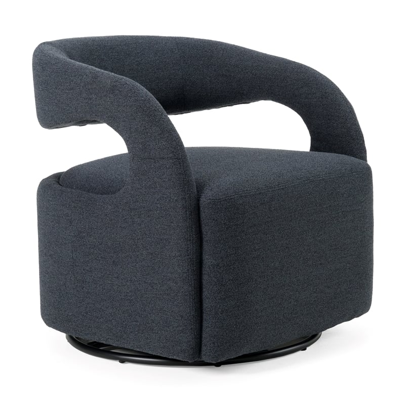 Pemberly Row Modern Fabric Swivel Accent Chair with Flared Arms in Charcoal