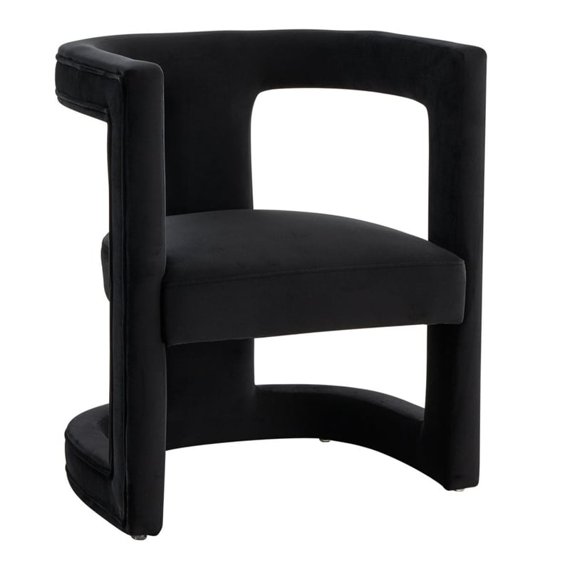 Pemberly Row Modern Velvet Accent Chair with Tuxedo Arms in Black