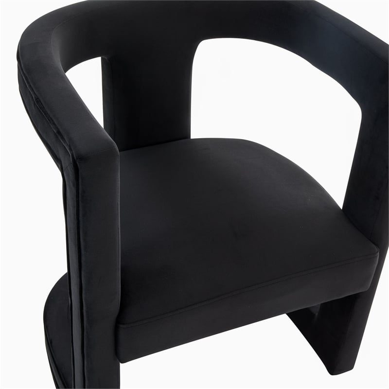 Pemberly Row Modern Velvet Accent Chair with Tuxedo Arms in Black