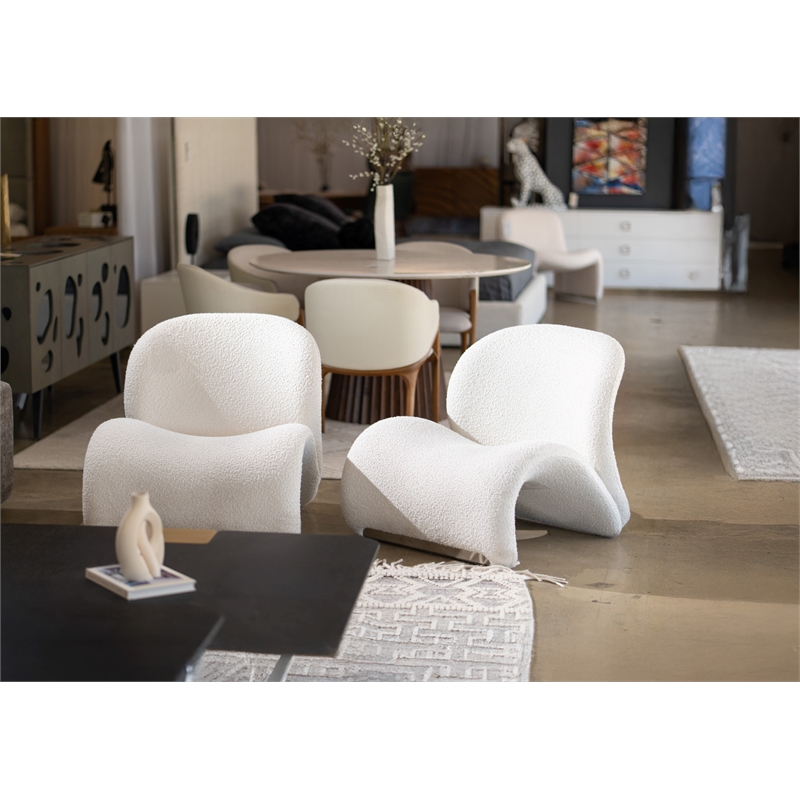 Pemberly Row Modern Upholstered Accent Chair with Chrome Base in White