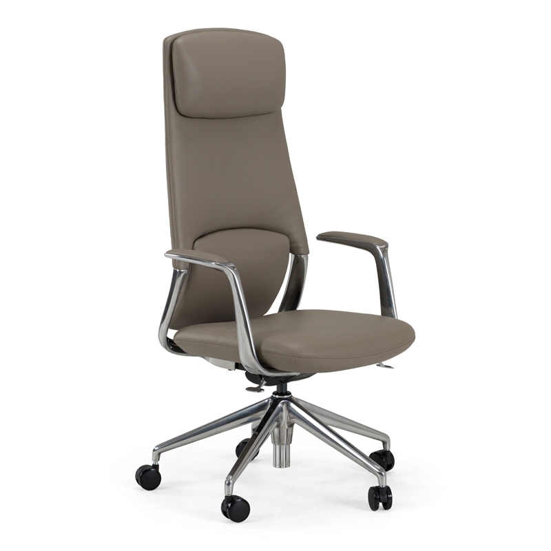 Pemberly Row Modern Genuine Leather Executive Office Chair in Gray