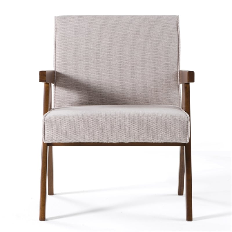 Pemberly Row Modern Fabric Accent Chair Set of 2 in Beige & Walnut