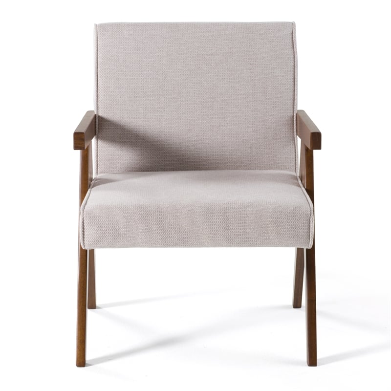 Pemberly Row Modern Fabric Accent Chair Set of 2 in Beige & Walnut
