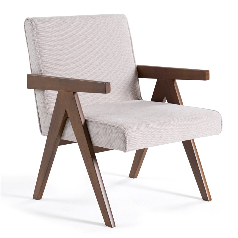 Pemberly Row Modern Fabric Accent Chair Set of 2 in Beige & Walnut