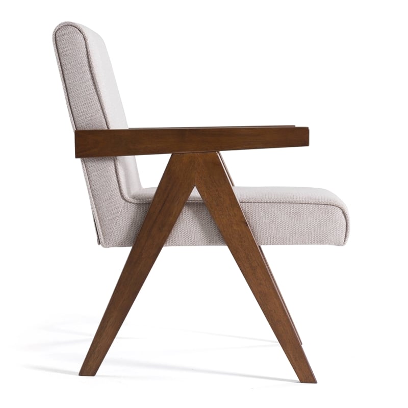 Pemberly Row Modern Fabric Accent Chair Set of 2 in Beige & Walnut