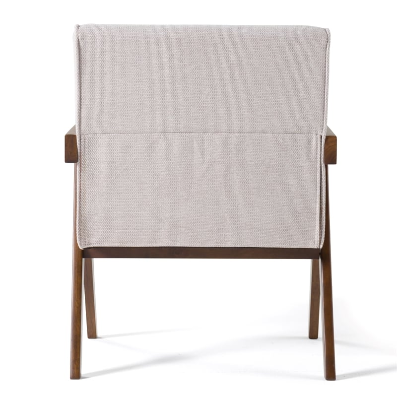 Pemberly Row Modern Fabric Accent Chair Set of 2 in Beige & Walnut