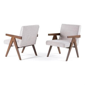 Pemberly Row Modern Fabric Accent Chair Set of 2 in Beige & Walnut