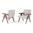 Pemberly Row Modern Fabric Accent Chair Set of 2 in Beige & Walnut