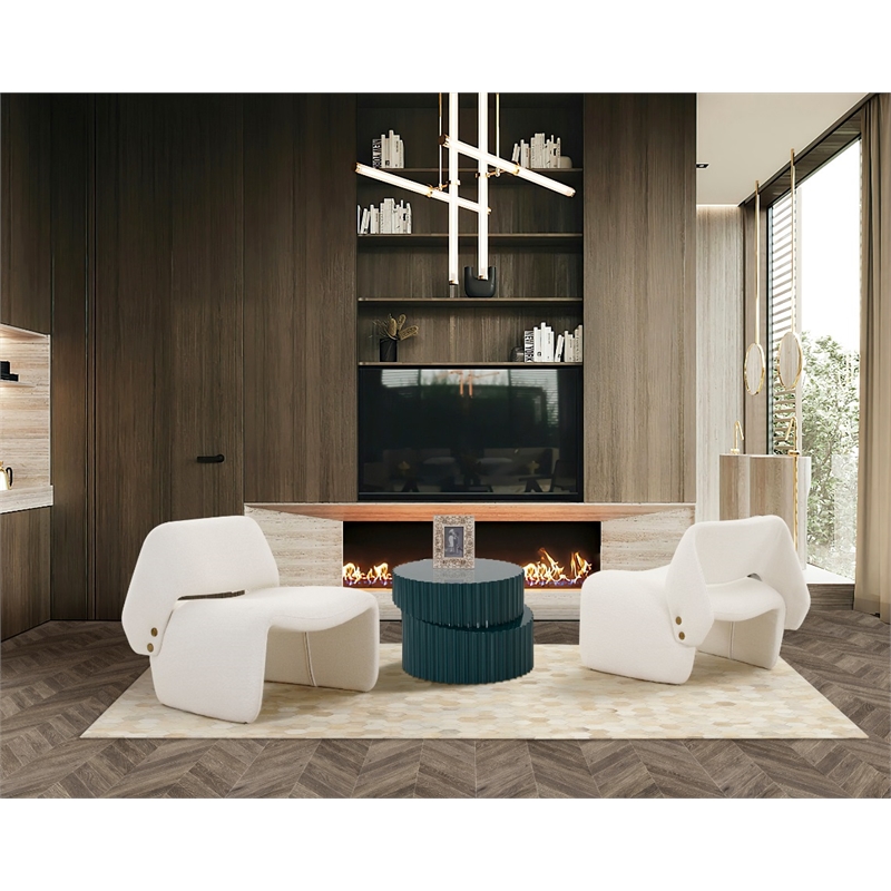 Pemberly Row Modern Winged Back Fabric Accent Chair in Off White