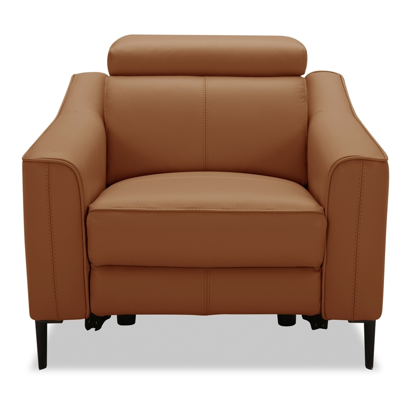 Pemberly Row Modern Genuine Leather Power Recliner Chair in Camel
