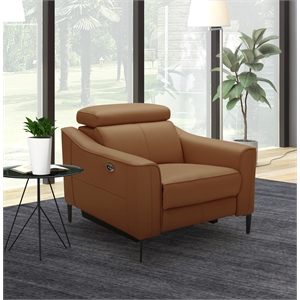 Pemberly Row Modern Genuine Leather Power Recliner Chair in Camel