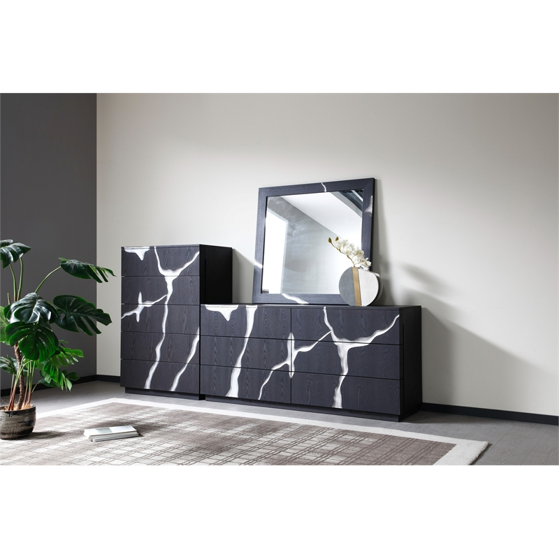 Pemberly Row Modern Square Wall Mirror in Matte Brown Ash & Silver