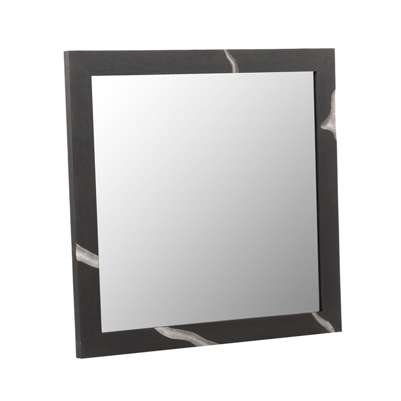 Pemberly Row Modern Square Wall Mirror in Matte Brown Ash & Silver