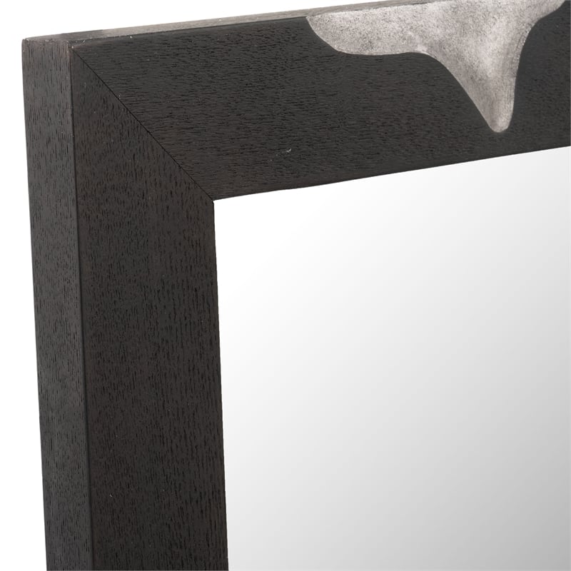 Pemberly Row Modern Square Wall Mirror in Matte Brown Ash & Silver