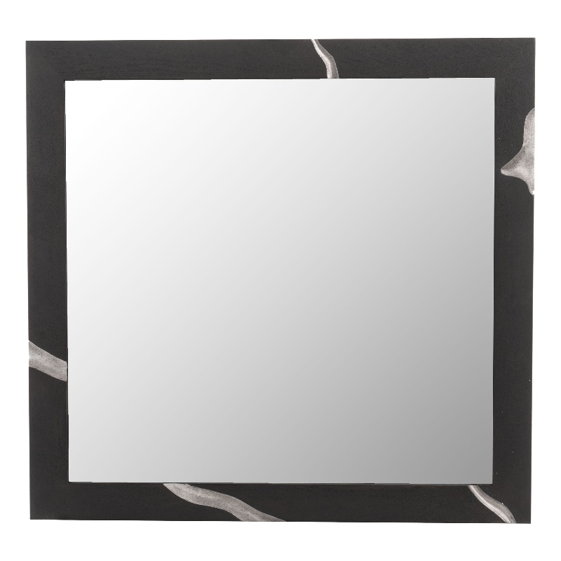 Pemberly Row Modern Square Wall Mirror in Matte Brown Ash & Silver