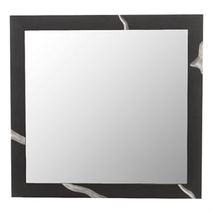 Pemberly Row Modern Square Wall Mirror in Matte Brown Ash & Silver
