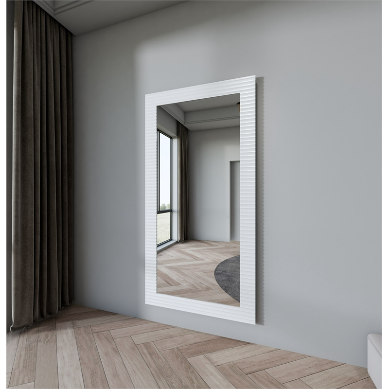 Pemberly Row Modern Rectangular Floor Mirror in Pearl White Finish