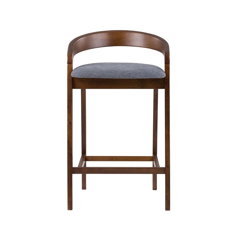 Pemberly Row Modern Fabric Counter Chair Set of 2 in Gray & Walnut