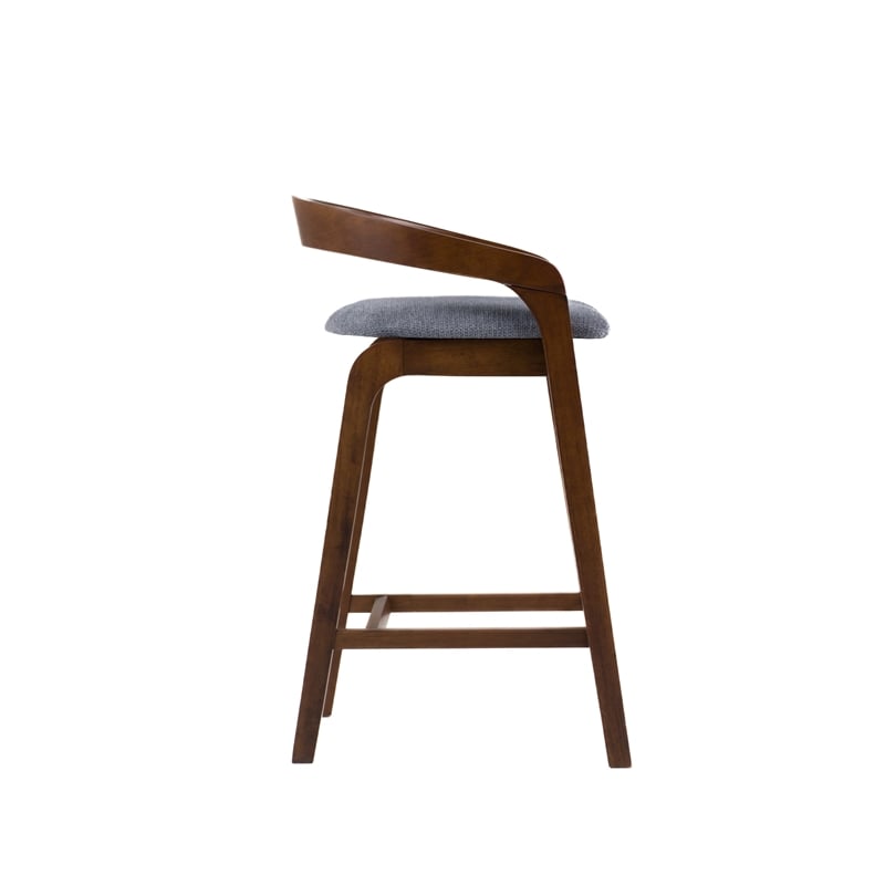 Pemberly Row Modern Fabric Counter Chair Set of 2 in Gray & Walnut