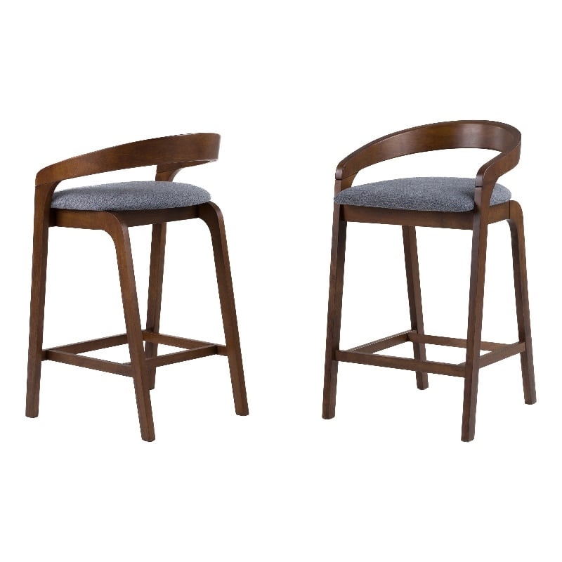 Pemberly Row Modern Fabric Counter Chair Set of 2 in Gray & Walnut