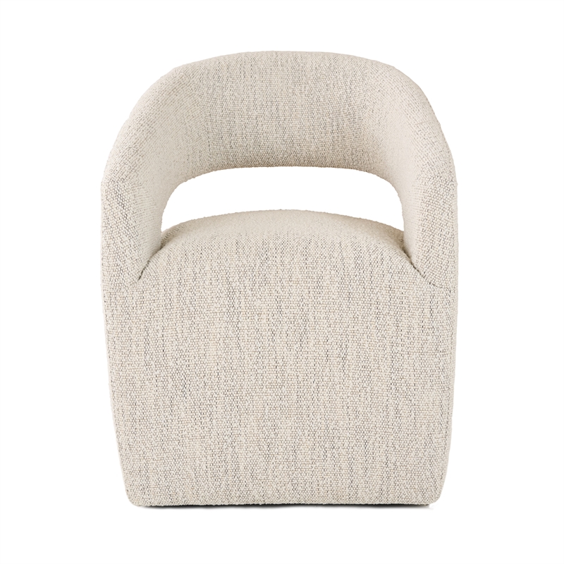 Pemberly Row Modern Fabric Dining Chair with Cut Out Back in Beige