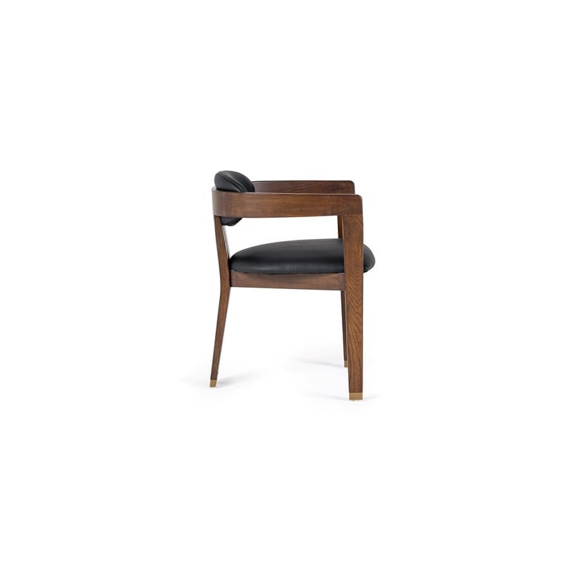 Pemberly Row Modern Vegan Leather Dining Chair in Black & Brown Oak