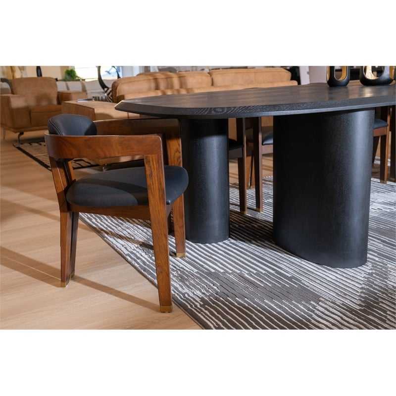 Pemberly Row Modern Vegan Leather Dining Chair in Black & Brown Oak