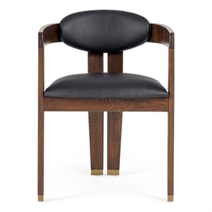 Pemberly Row Modern Vegan Leather Dining Chair in Black & Brown Oak