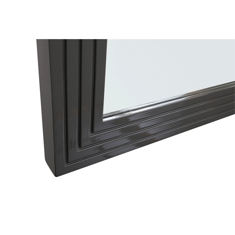 Pemberly Row Modern Slatted Wall Mirror in Dark Gray High Gloss